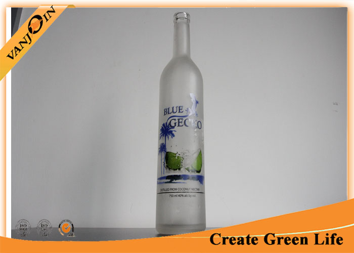 Customized Frosted 750ml Wholesale Glass Wine Bottles For Vodka With Cork Neck